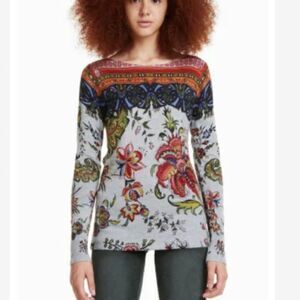 Ness multicolored boho floral Gypsy core jersey shirt Medium @U